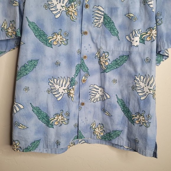 OP Sport Hawaiian Shirt Mens L Short Sleeve Pastel Blue Floral Tropical - Picture 3 of 6